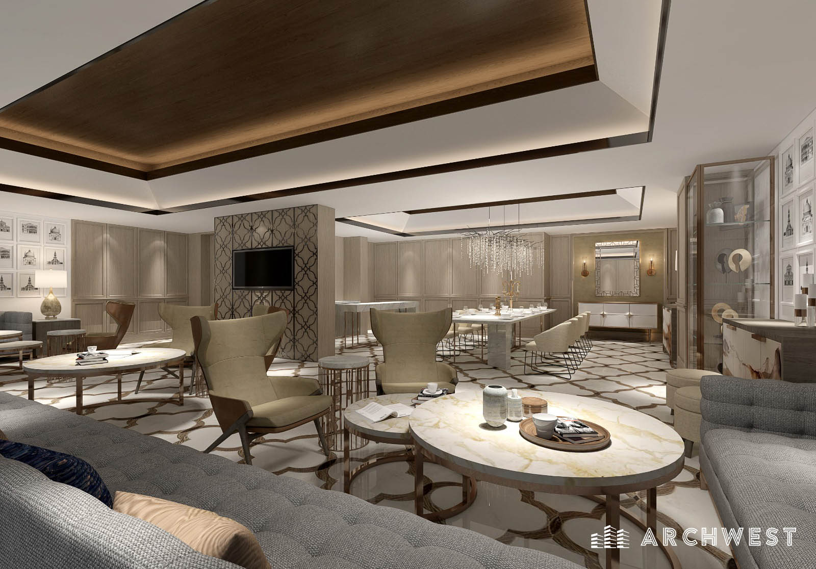 36. 3D Render of a Private Dining Area in Hotel